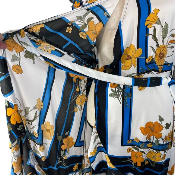 Gigi Parker X-Small Hi-Low Wrap Dress Floral Scarf V-Neck Ruffled Cap Sleeve New - Picture 9 of 13